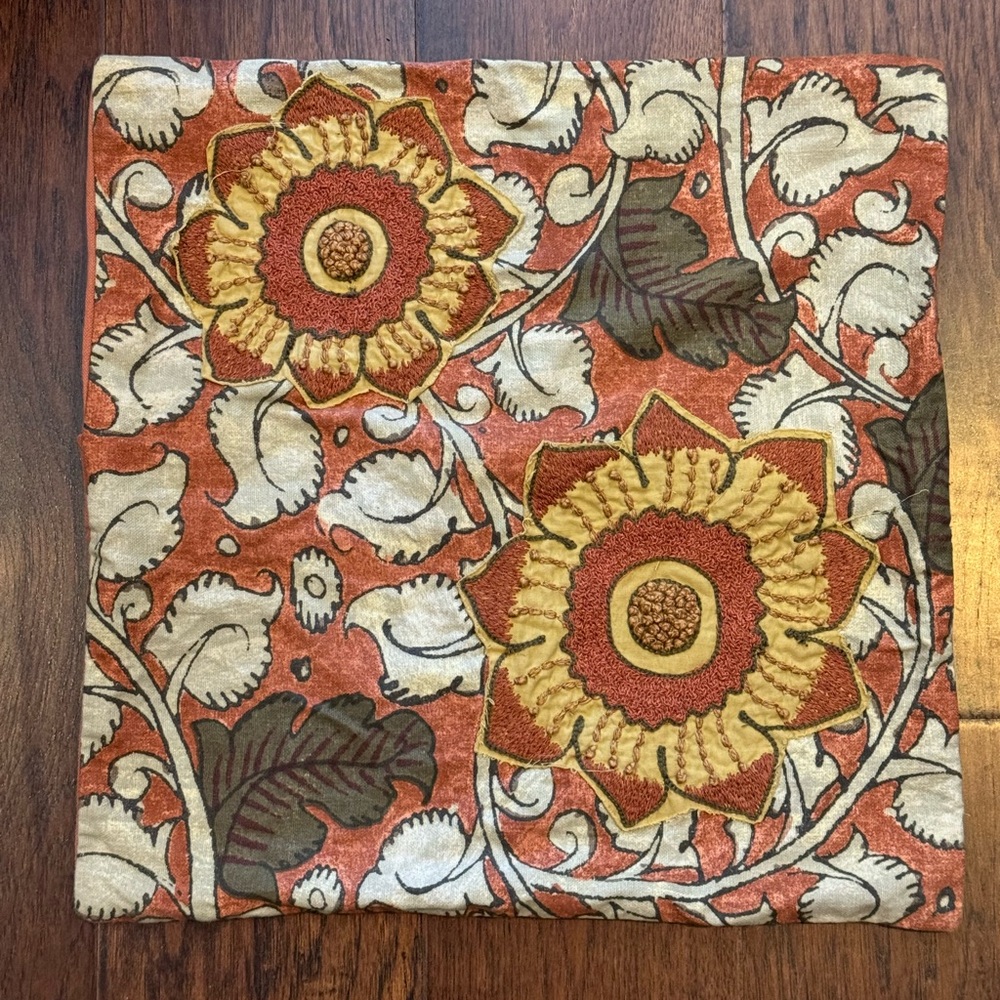 Pottery Barn Ruby Madhubani Floral Embroidered Pillow Cover